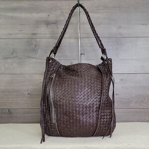 Christopher Kon Brown Woven Leather Tote Shoulder Bag